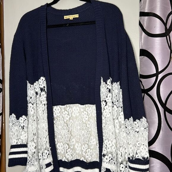 Mesh +Lace striped lace knit cardigan, size medium - Picture 6 of 10